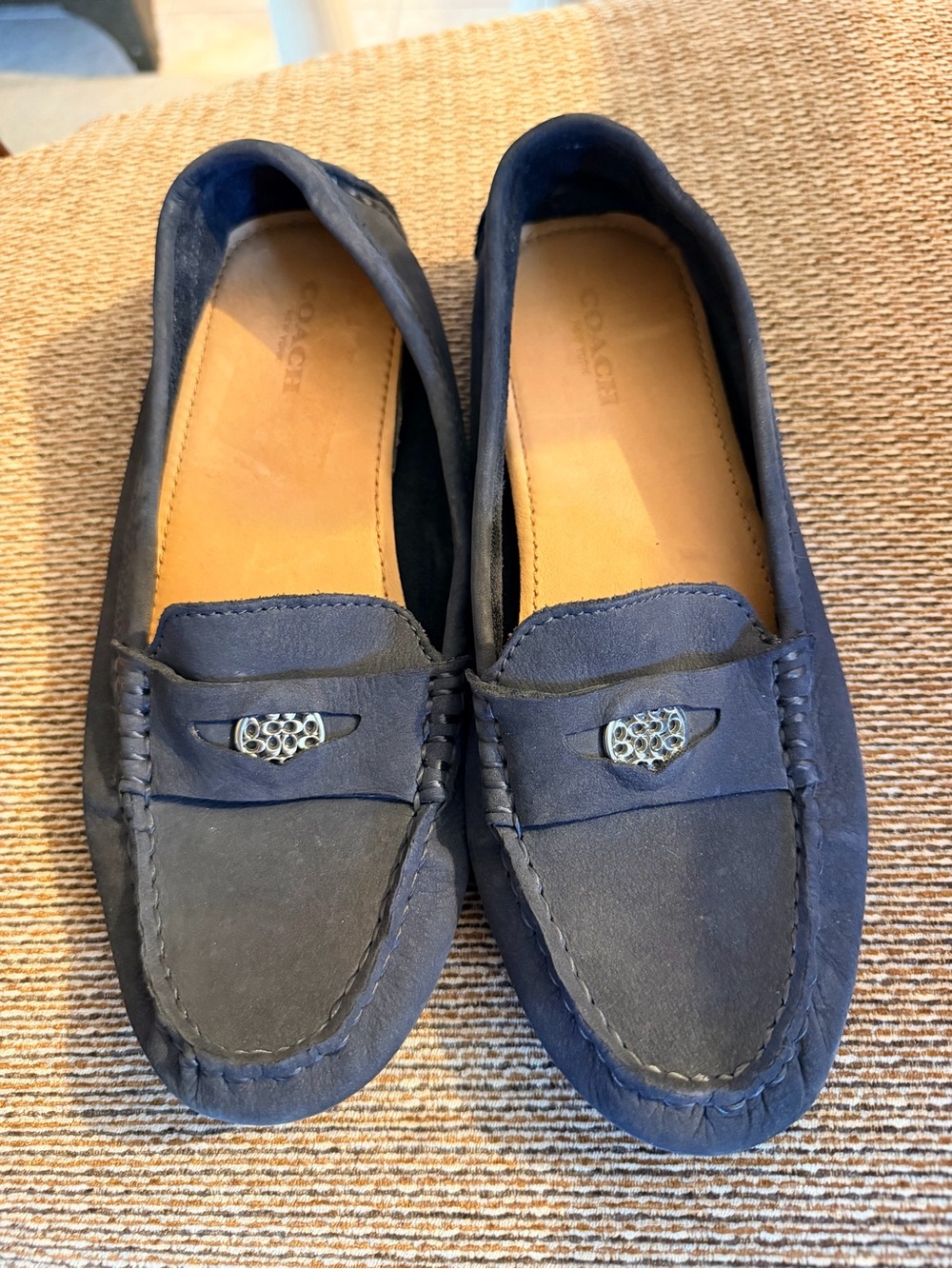 COACH Nicola Navy Suede Driving Loafers Flat Moccasins Women's Size 6M - Picture 2 of 4